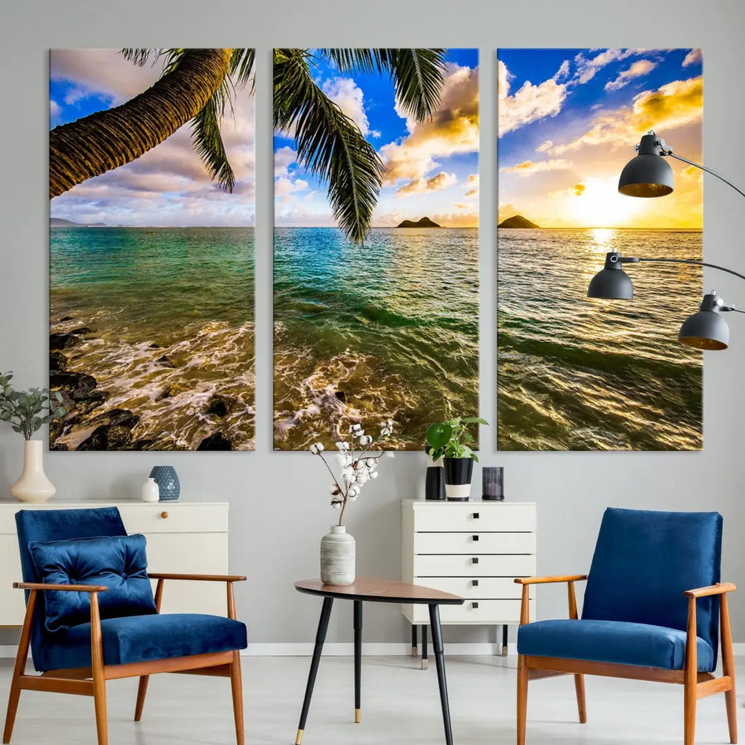 Tropical Beach at Sunset Large Wall Art Canvas Print Office Living Room Decor