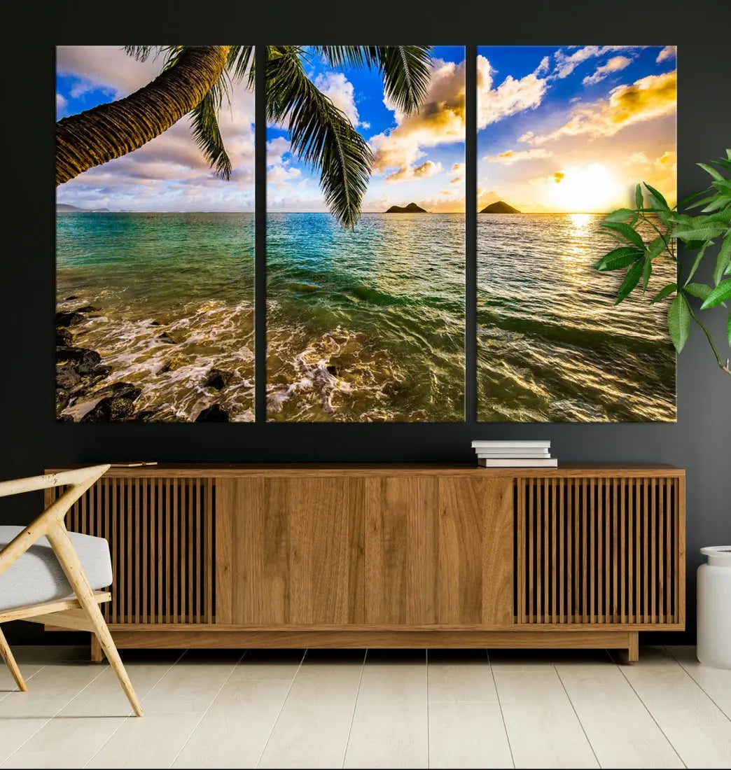 Tropical Beach at Sunset Large Wall Art Canvas Print Office Living Room Decor