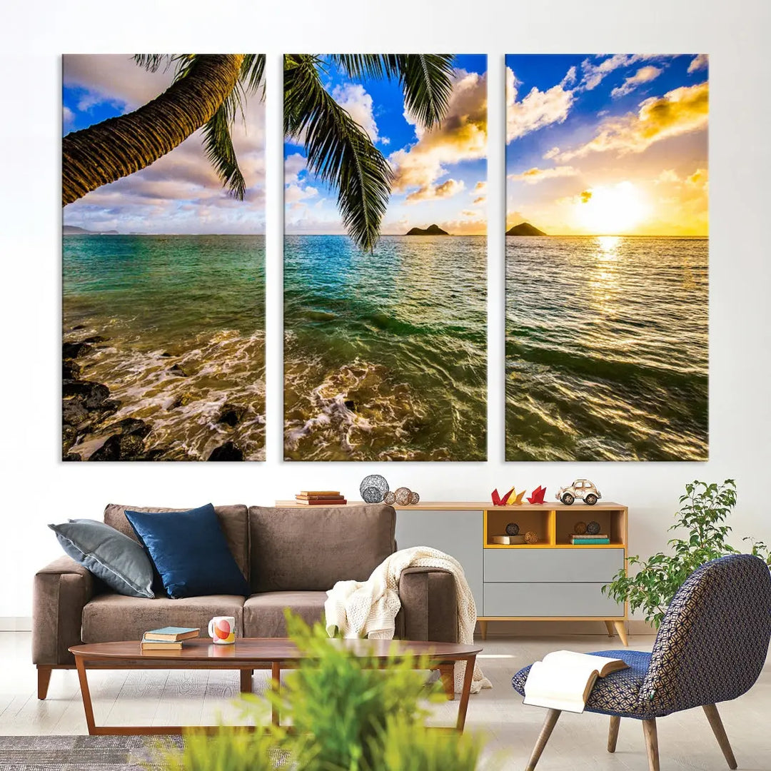 Tropical Beach at Sunset Large Wall Art Canvas Print Office Living Room Decor