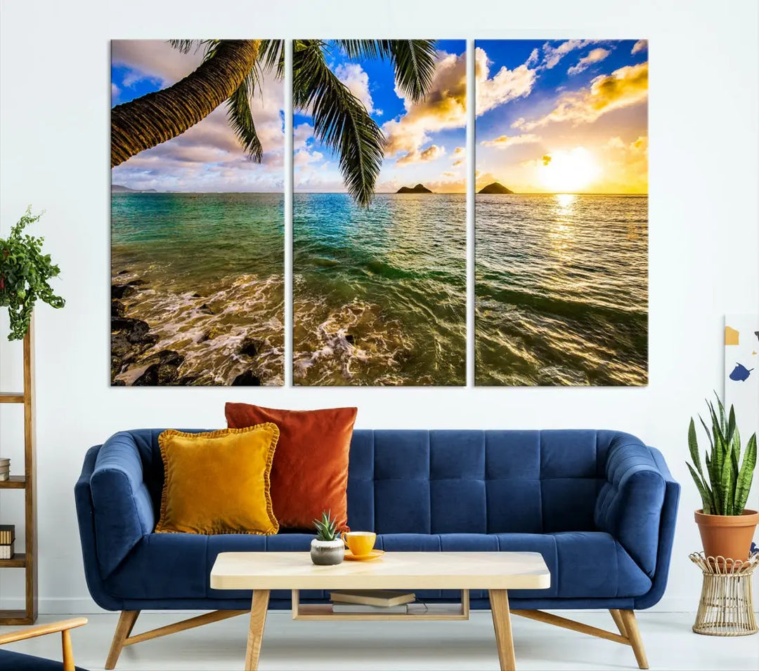 Tropical Beach at Sunset Large Wall Art Canvas Print Office Living Room Decor