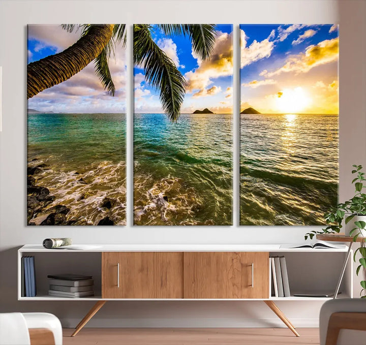 Tropical Beach at Sunset Large Wall Art Canvas Print Office Living Room Decor