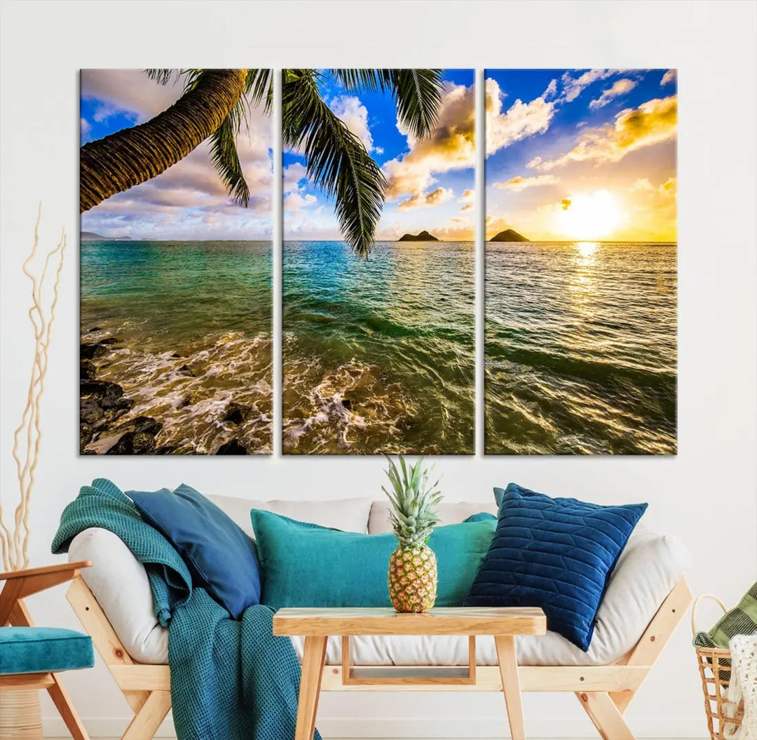 Tropical Beach at Sunset Large Wall Art Canvas Print Office Living Room Decor