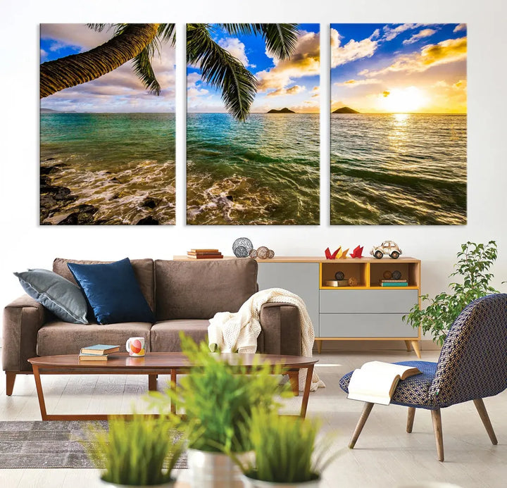 Tropical Beach at Sunset Large Wall Art Canvas Print Office Living Room Decor