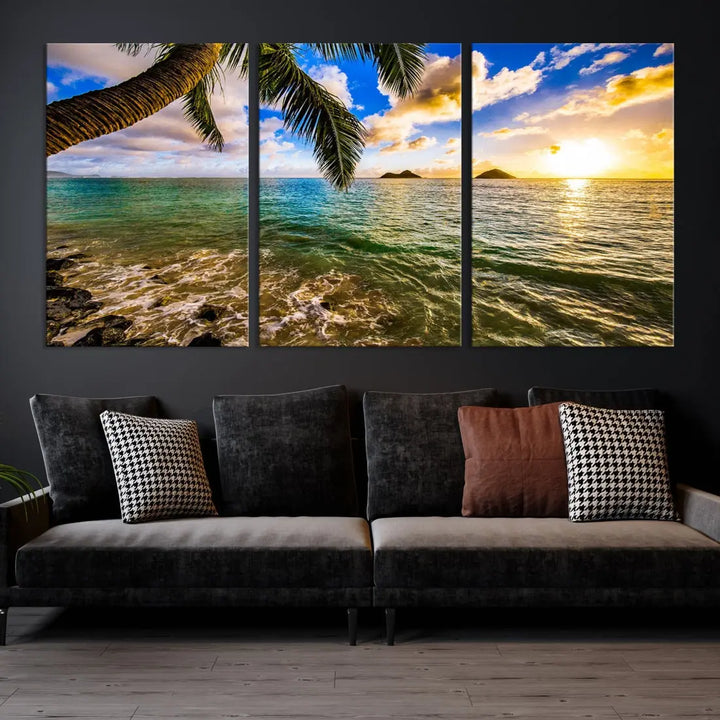 Tropical Beach at Sunset Large Wall Art Canvas Print Office Living Room Decor