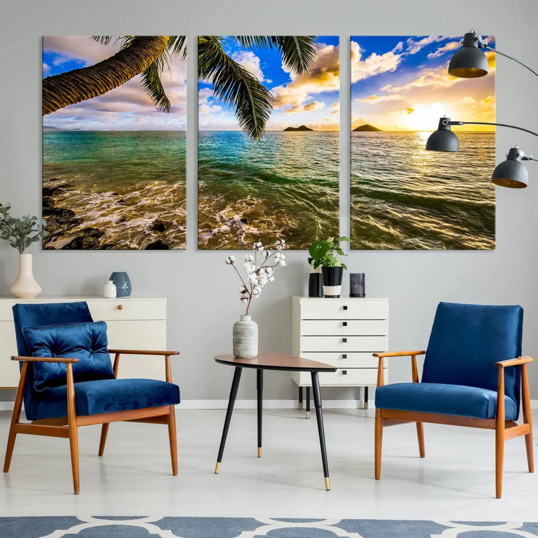 Tropical Beach at Sunset Large Wall Art Canvas Print Office Living Room Decor