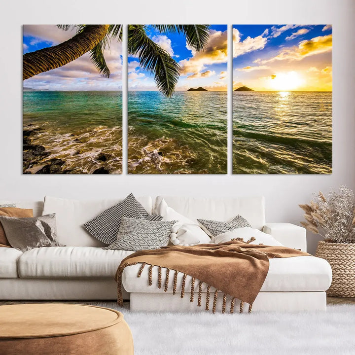 Tropical Beach at Sunset Large Wall Art Canvas Print Office Living Room Decor