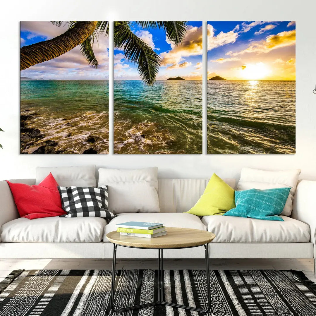 Tropical Beach at Sunset Large Wall Art Canvas Print Office Living Room Decor