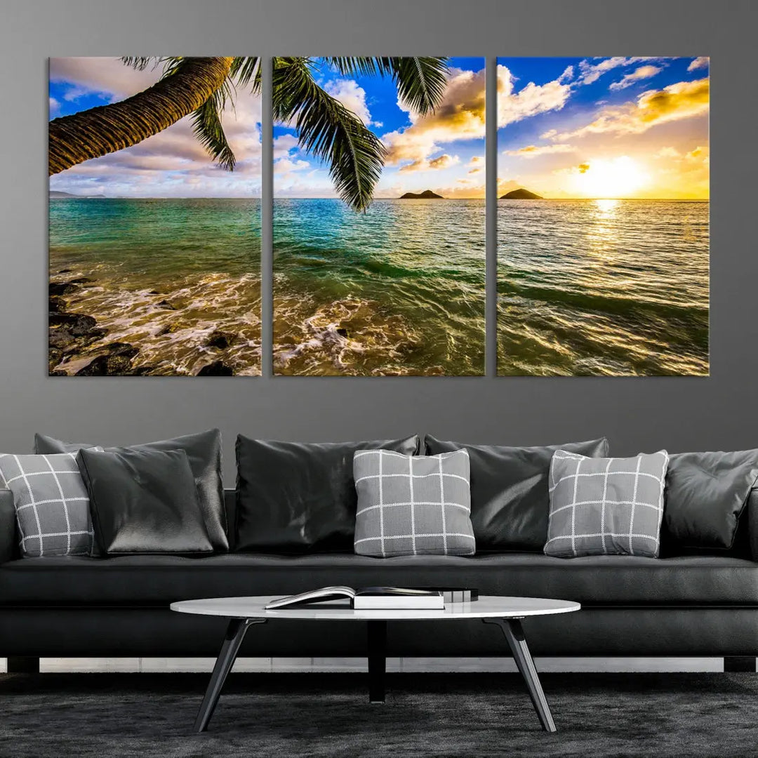 Tropical Beach at Sunset Large Wall Art Canvas Print Office Living Room Decor