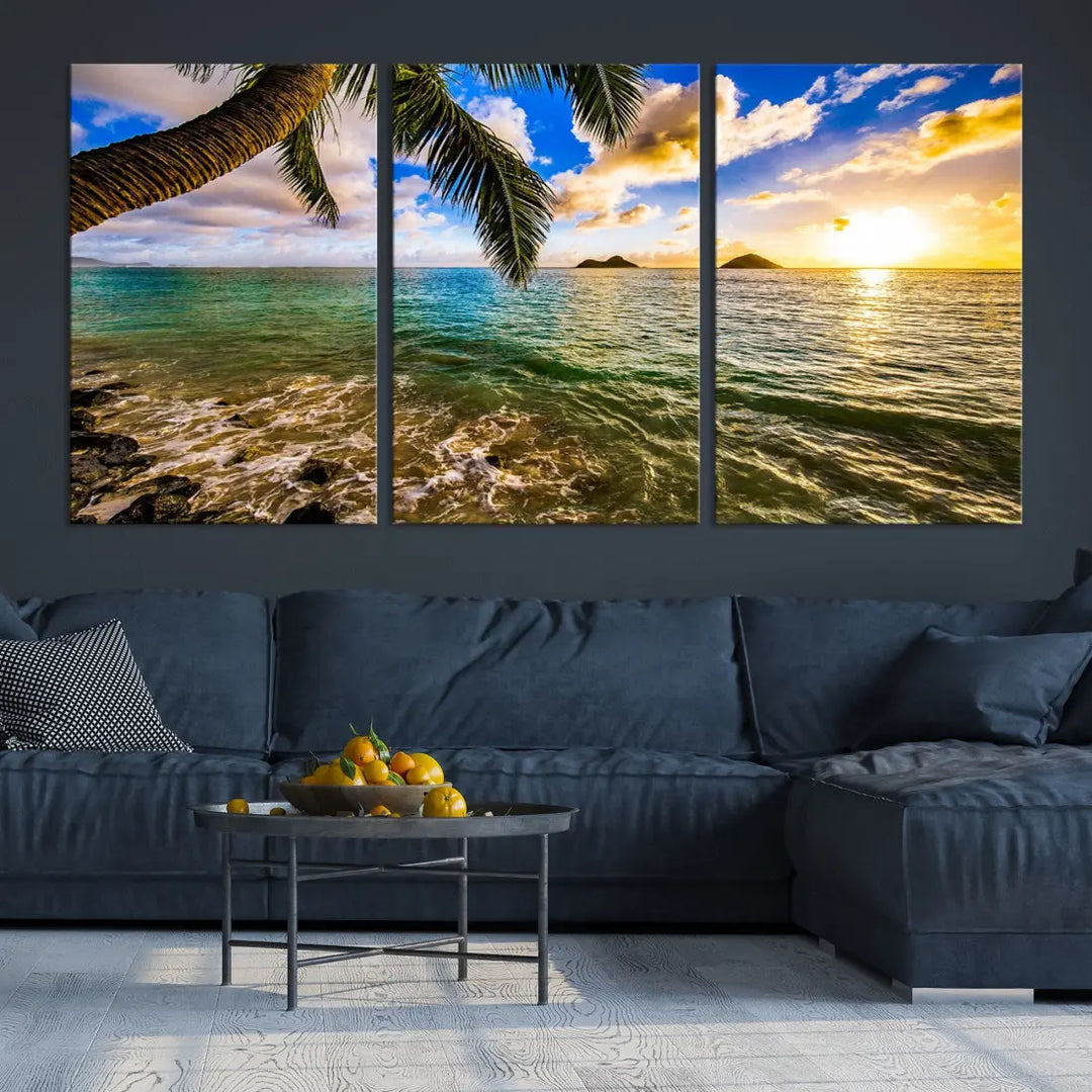 Tropical Beach at Sunset Large Wall Art Canvas Print Office Living Room Decor