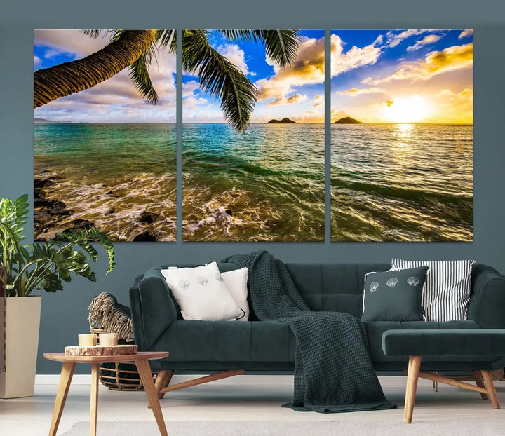 Tropical Beach at Sunset Large Wall Art Canvas Print Office Living Room Decor