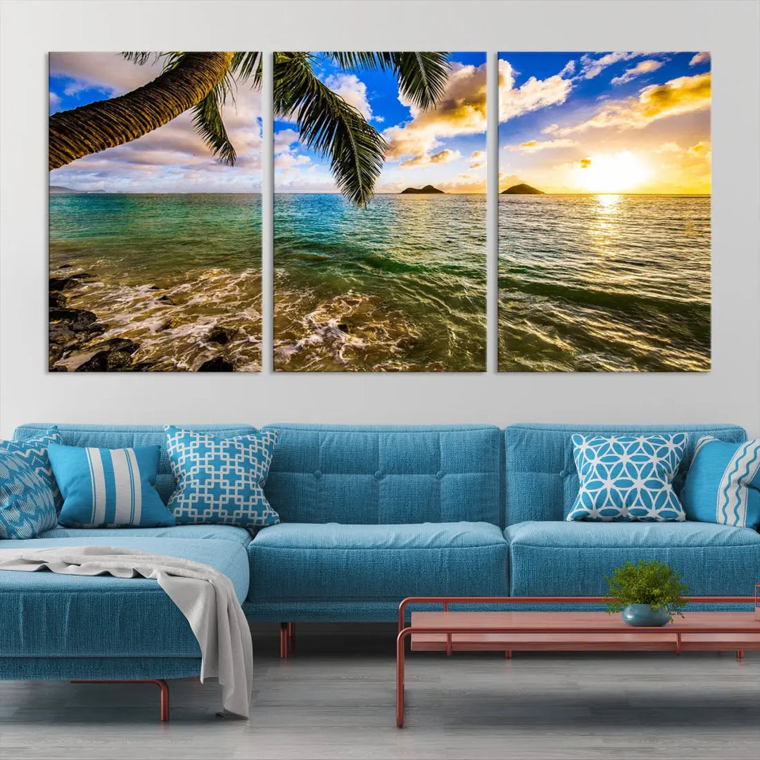 Tropical Beach at Sunset Large Wall Art Canvas Print Office Living Room Decor