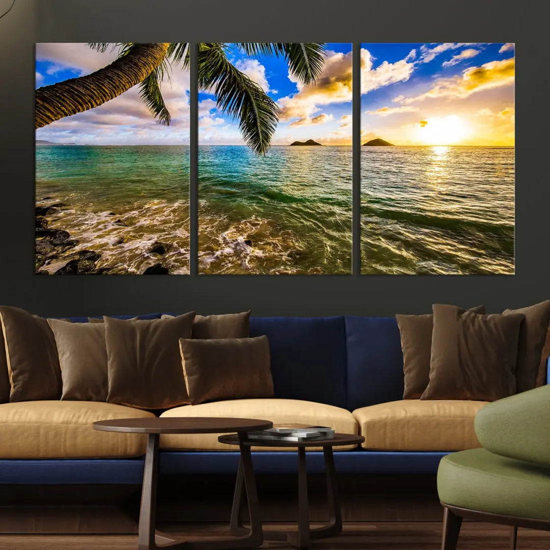 Tropical Beach at Sunset Large Wall Art Canvas Print Office Living Room Decor