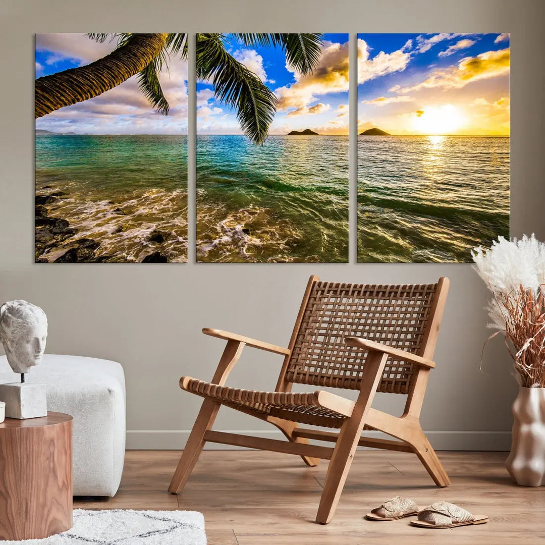 Tropical Beach at Sunset Large Wall Art Canvas Print Office Living Room Decor