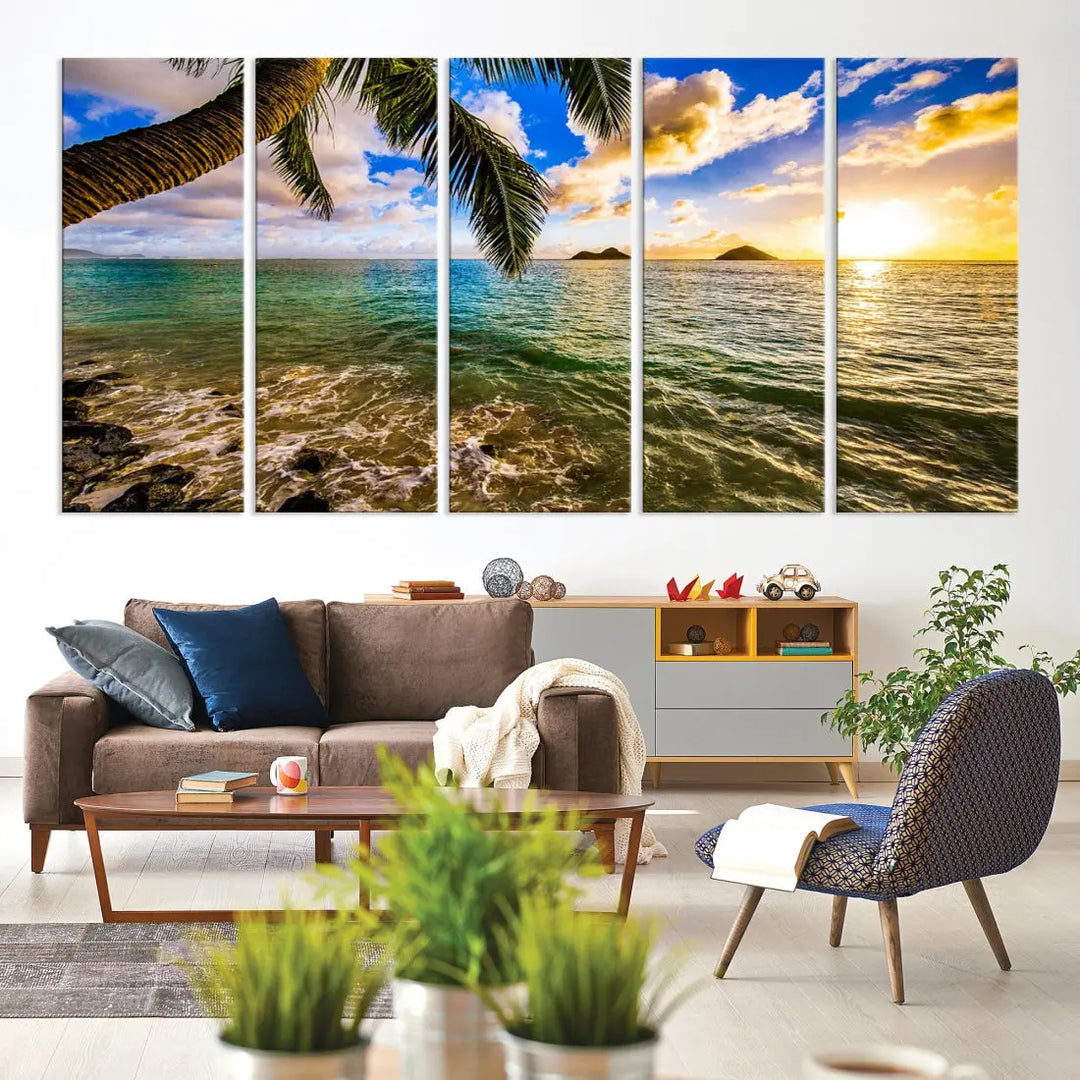 Tropical Beach at Sunset Large Wall Art Canvas Print Office Living Room Decor