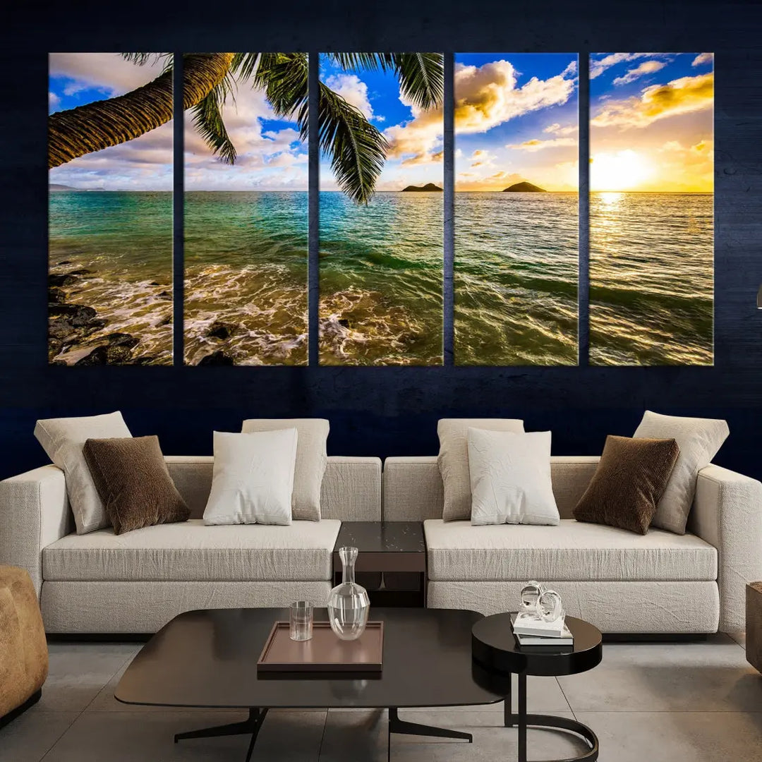 Tropical Beach at Sunset Large Wall Art Canvas Print Office Living Room Decor