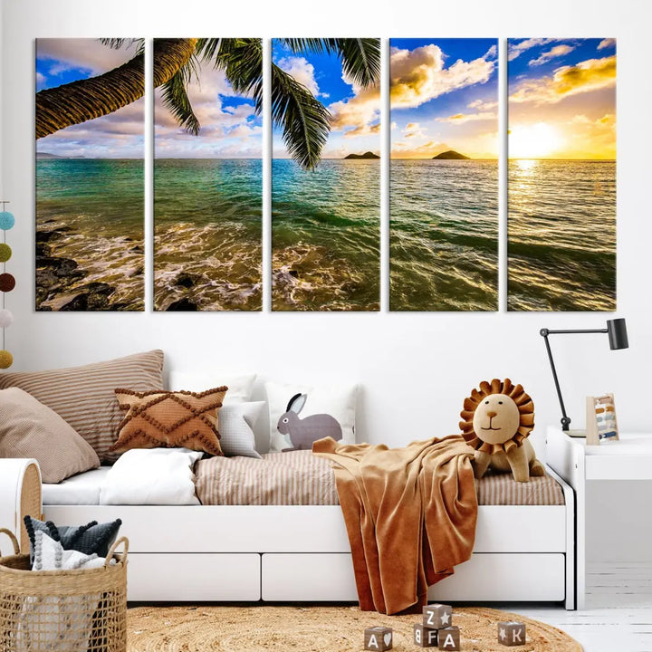 Tropical Beach at Sunset Large Wall Art Canvas Print Office Living Room Decor