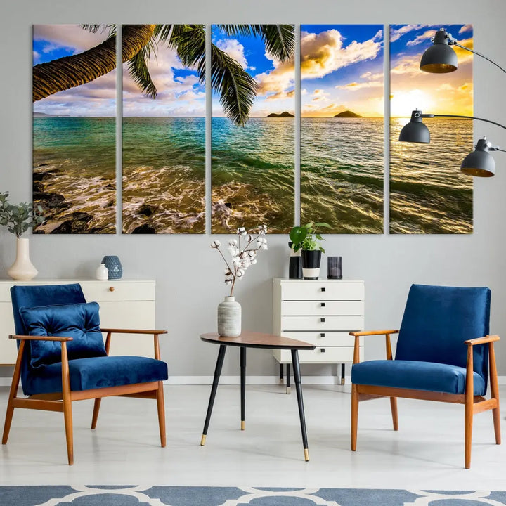 Tropical Beach at Sunset Large Wall Art Canvas Print Office Living Room Decor