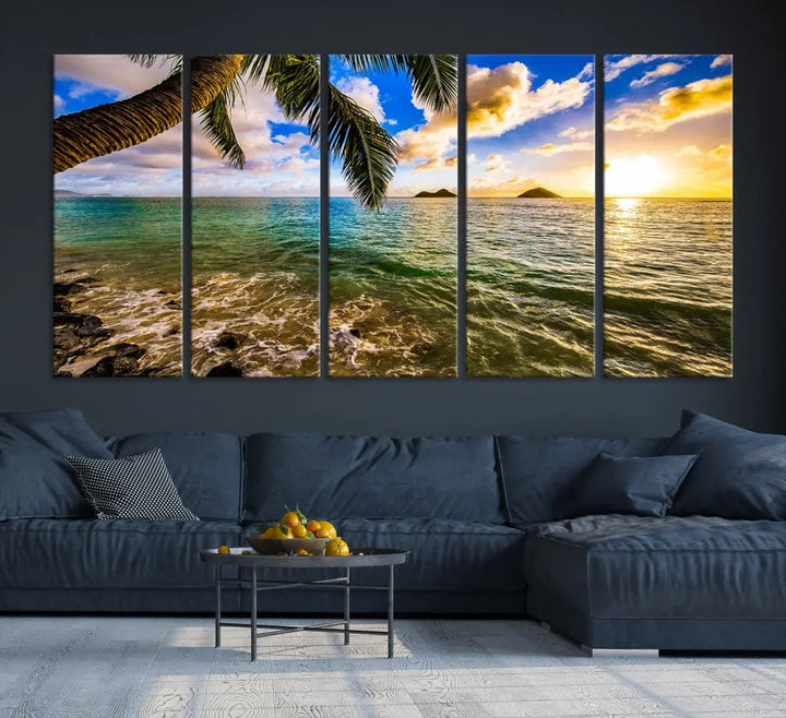 Tropical Beach at Sunset Large Wall Art Canvas Print Office Living Room Decor