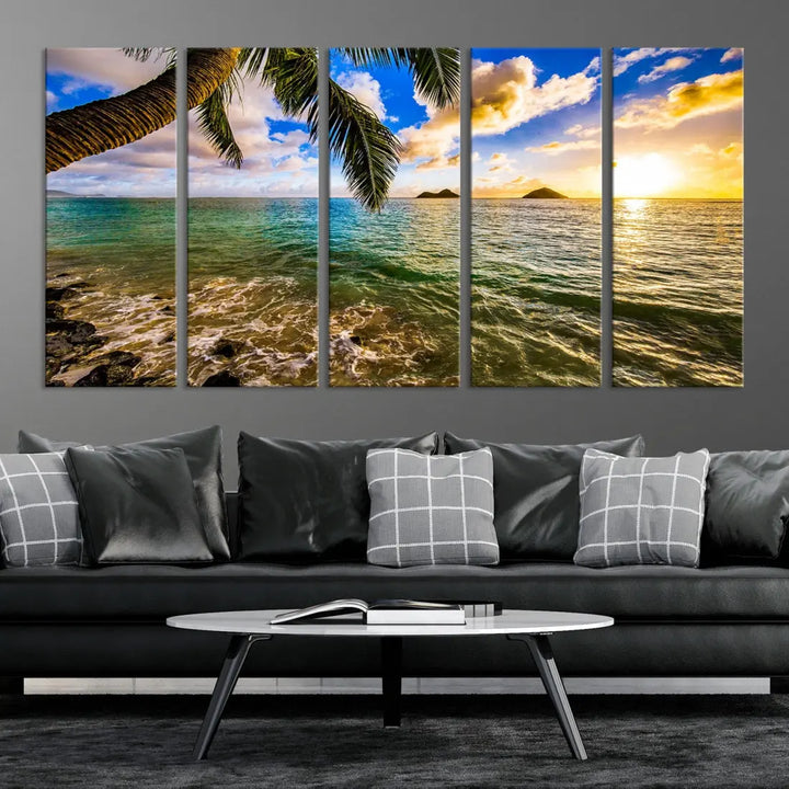 Tropical Beach at Sunset Large Wall Art Canvas Print Office Living Room Decor