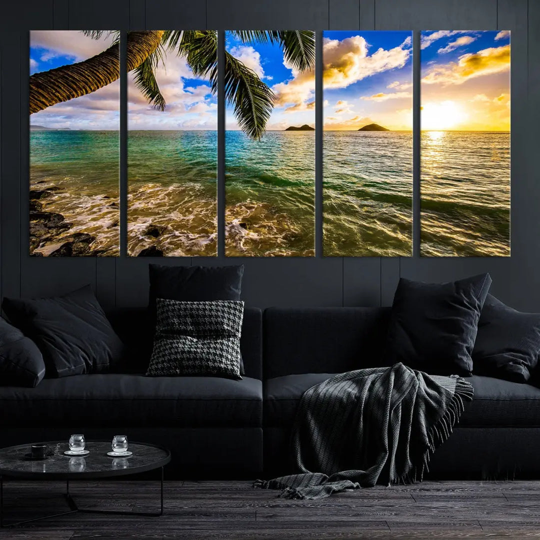 Tropical Beach at Sunset Large Wall Art Canvas Print Office Living Room Decor