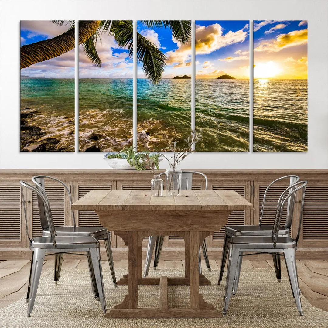 Tropical Beach at Sunset Large Wall Art Canvas Print Office Living Room Decor