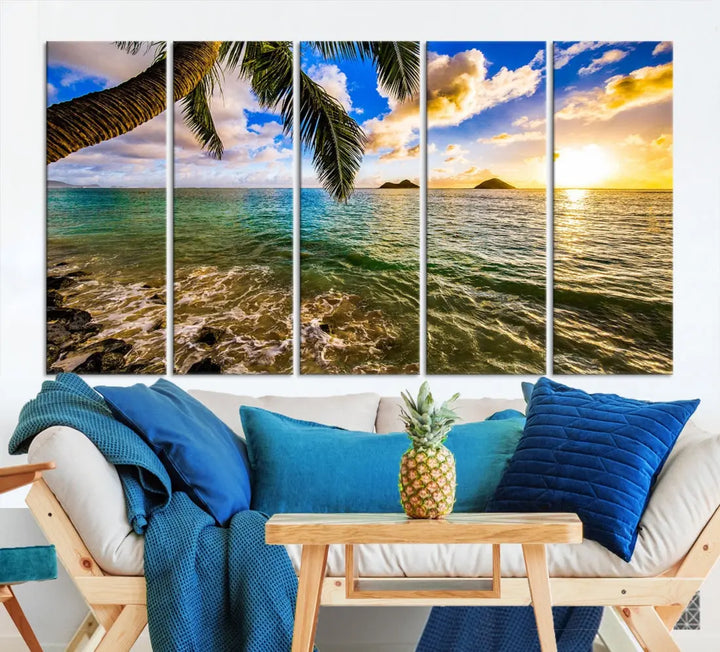 Tropical Beach at Sunset Large Wall Art Canvas Print Office Living Room Decor