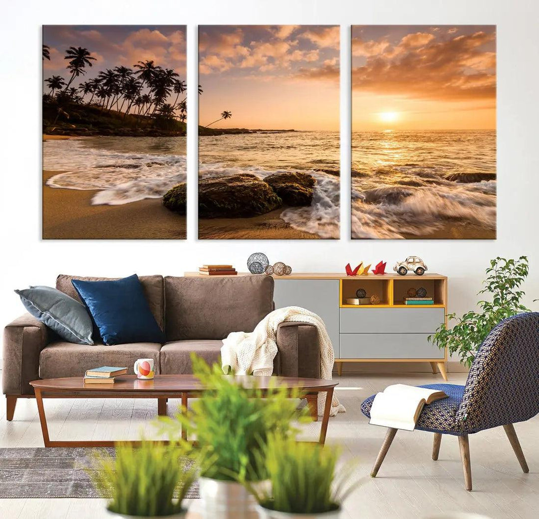 Tropical Island and Sunset Landscape Giclee Print Large Canvas Wall Art