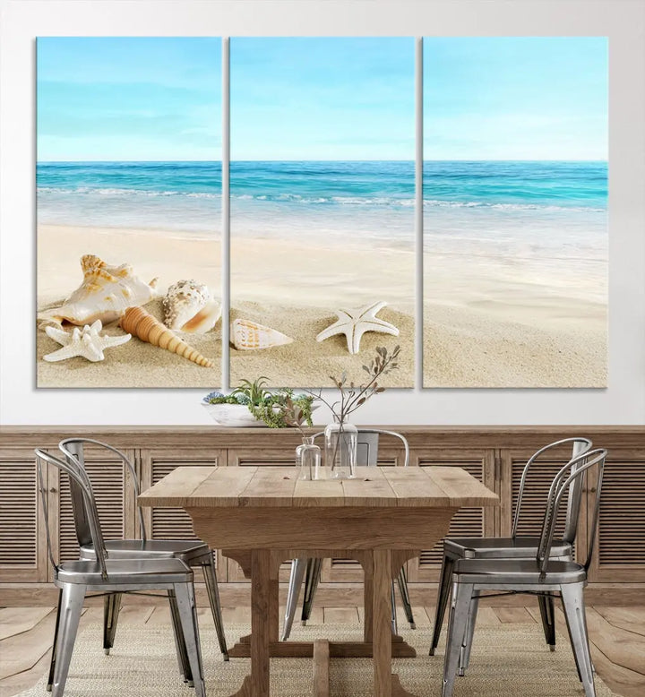 Turquoise Ocean Seashell Starfish on the Beach Wall Art Canvas Print