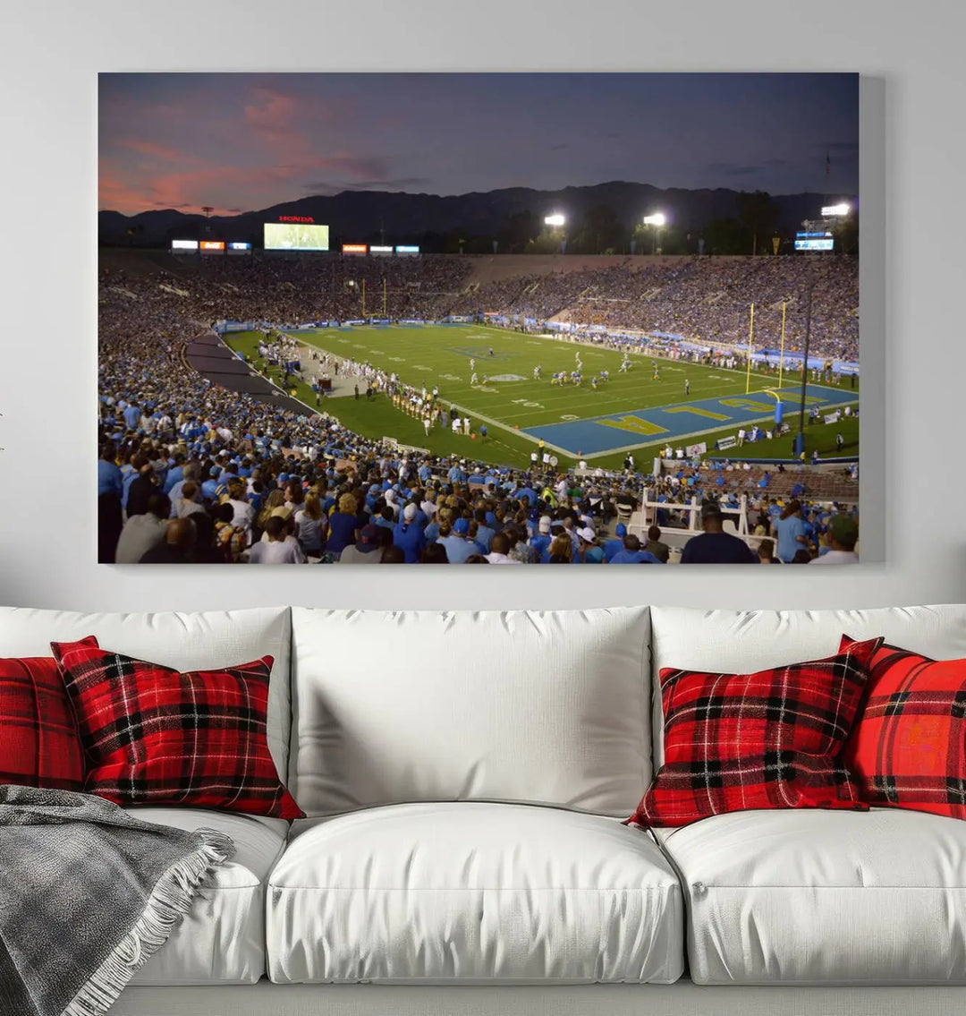 UCLA Bruins Football Team Print - Pasadena Rose Bowl Stadium Wall Art Canvas Print