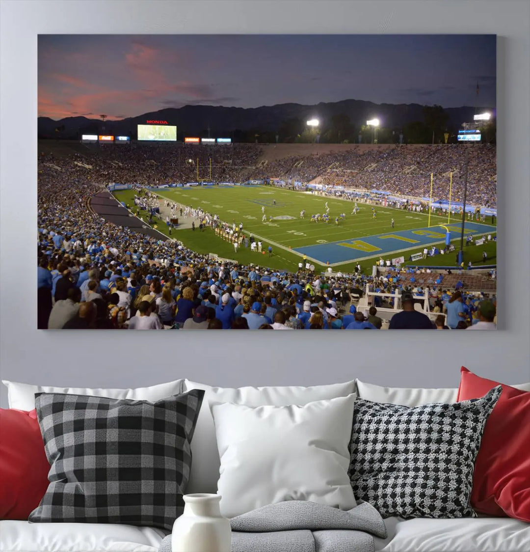 UCLA Bruins Football Team Print - Pasadena Rose Bowl Stadium Wall Art Canvas Print