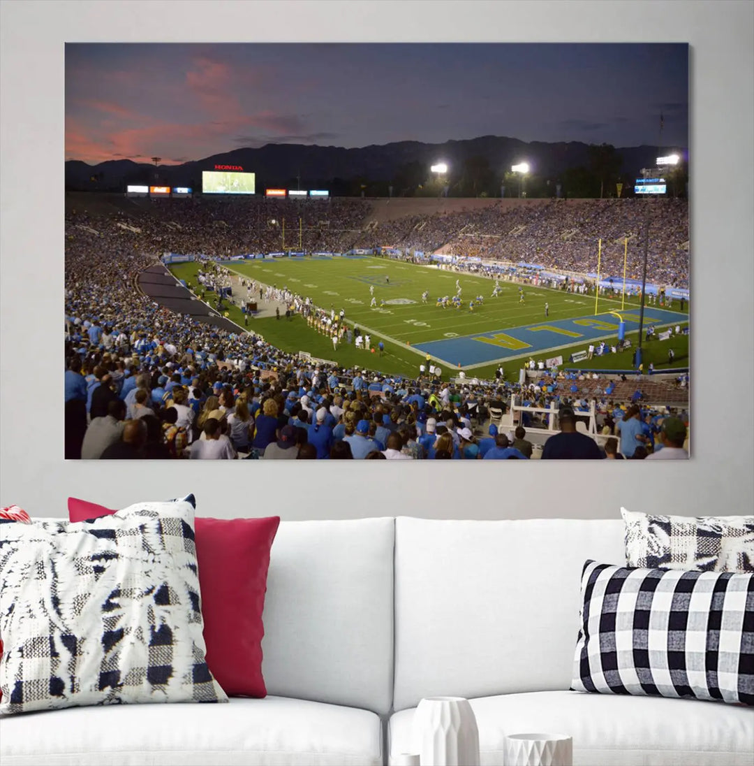 UCLA Bruins Football Team Print - Pasadena Rose Bowl Stadium Wall Art Canvas Print