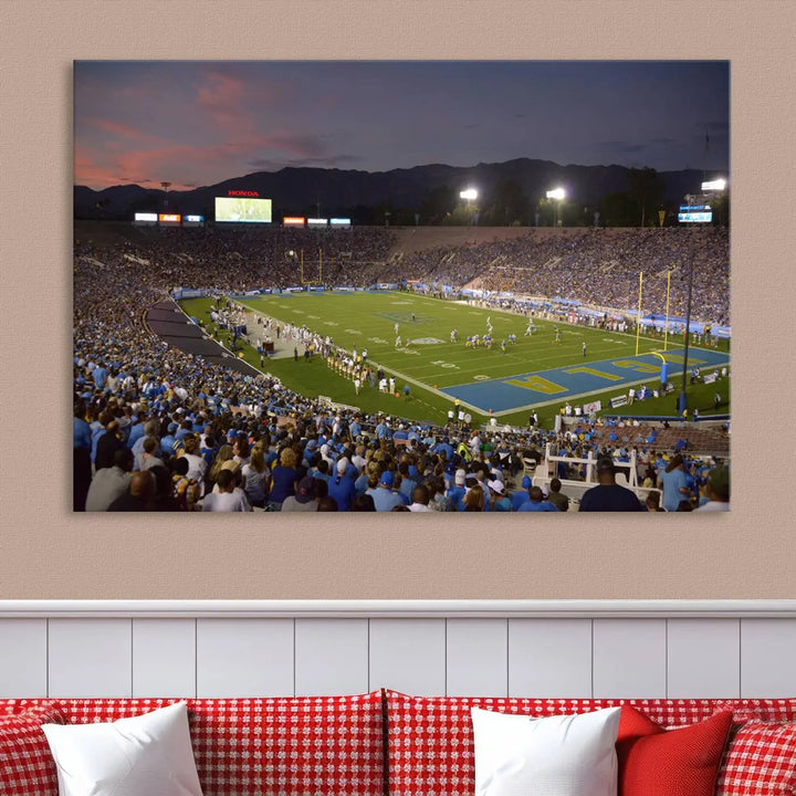 UCLA Bruins Football Team Print - Pasadena Rose Bowl Stadium Wall Art Canvas Print