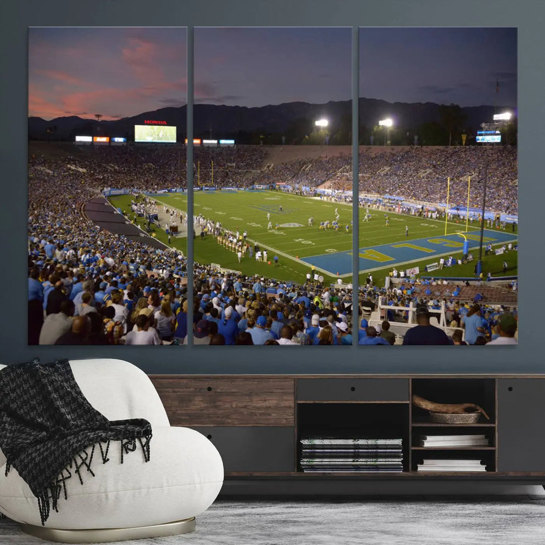 UCLA Bruins Football Team Print - Pasadena Rose Bowl Stadium Wall Art Canvas Print