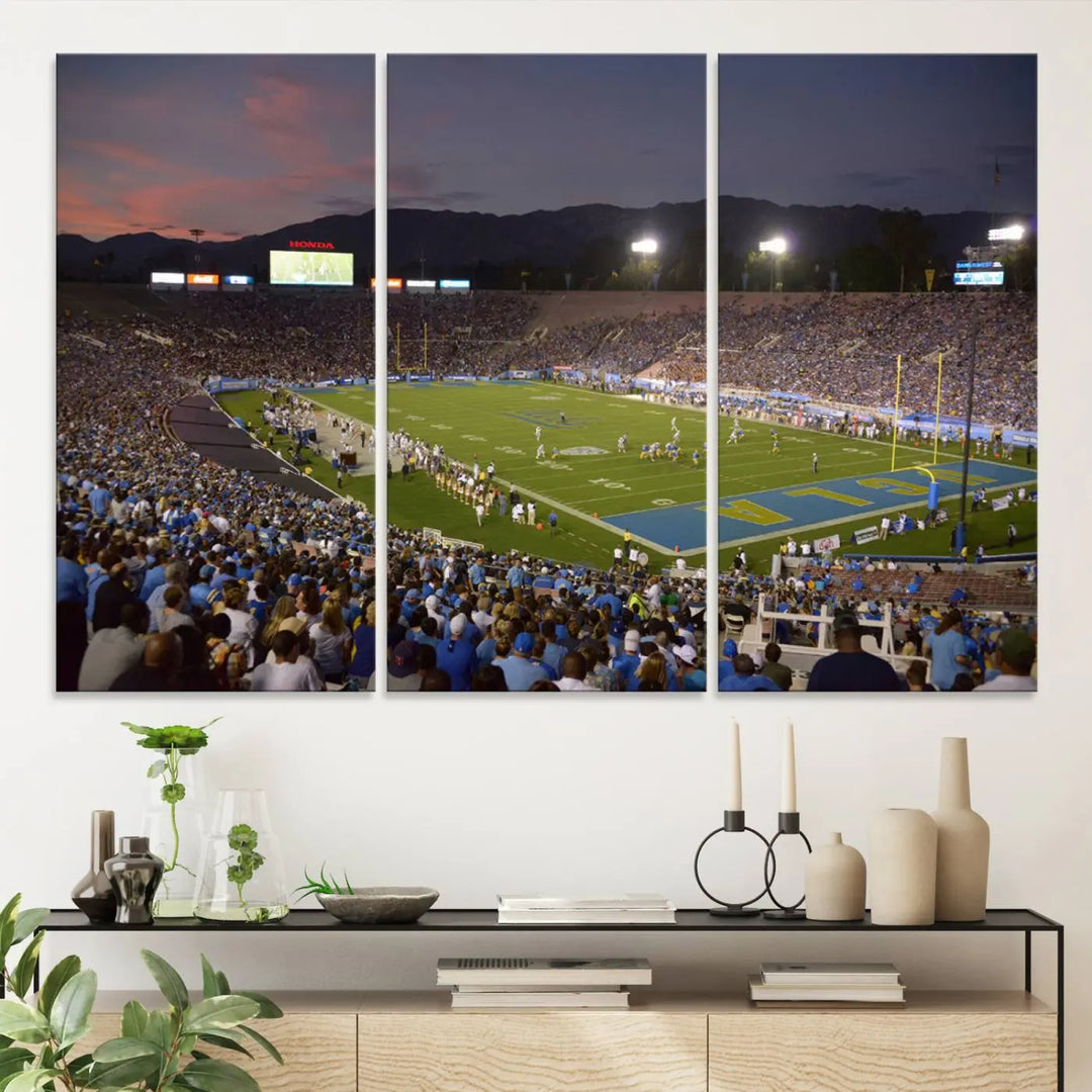 UCLA Bruins Football Team Print - Pasadena Rose Bowl Stadium Wall Art Canvas Print