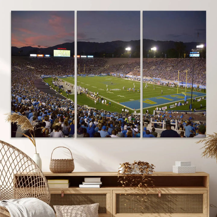 UCLA Bruins Football Team Print - Pasadena Rose Bowl Stadium Wall Art Canvas Print