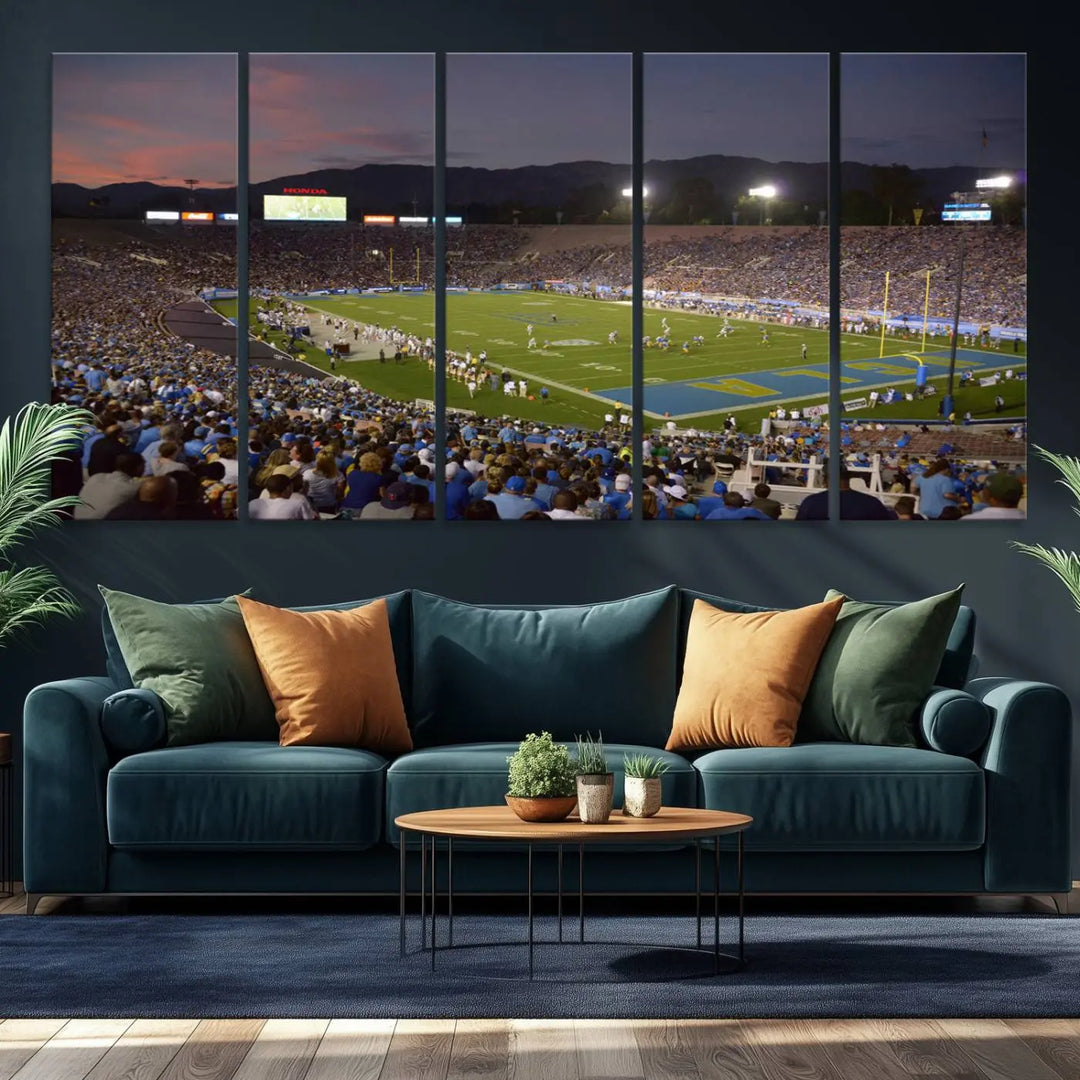 UCLA Bruins Football Team Print - Pasadena Rose Bowl Stadium Wall Art Canvas Print