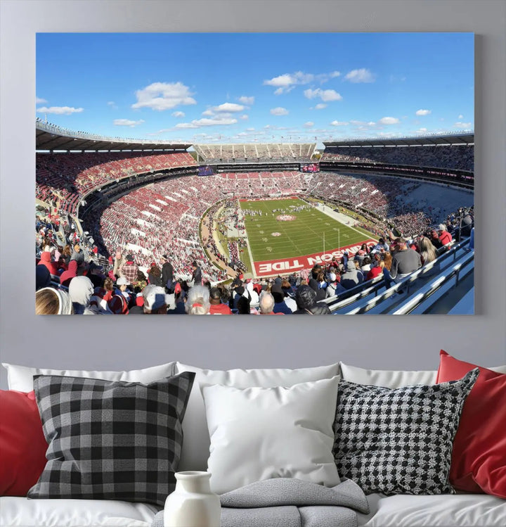 University of Alabama Crimson Tide Football Team Print - Tuscaloosa Bryant-Denny Stadium Wall Art Canvas Print