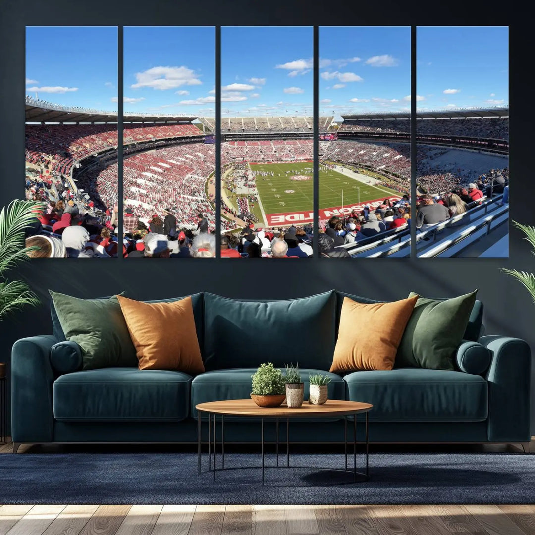 University of Alabama Crimson Tide Football Team Print - Tuscaloosa Bryant-Denny Stadium Wall Art Canvas Print