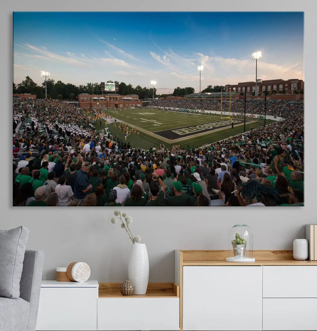 University of Charlotte 49ers Football Team Print - Charlotte Jerry Richardson Stadium Wall Art Canvas Print