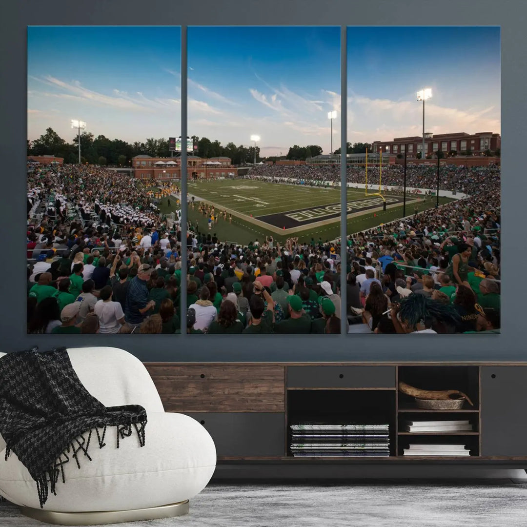 University of Charlotte 49ers Football Team Print - Charlotte Jerry Richardson Stadium Wall Art Canvas Print