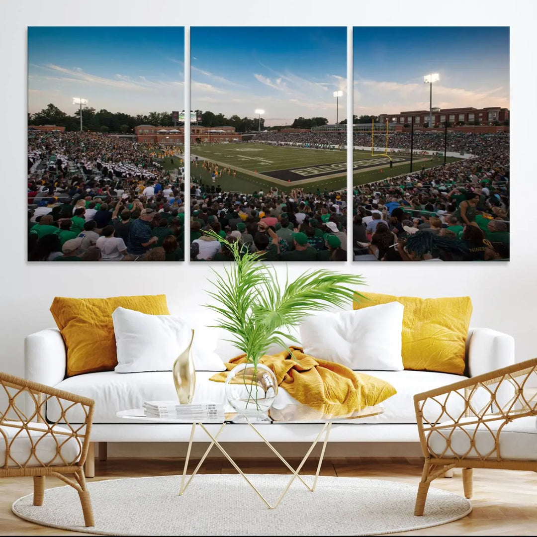 University of Charlotte 49ers Football Team Print - Charlotte Jerry Richardson Stadium Wall Art Canvas Print