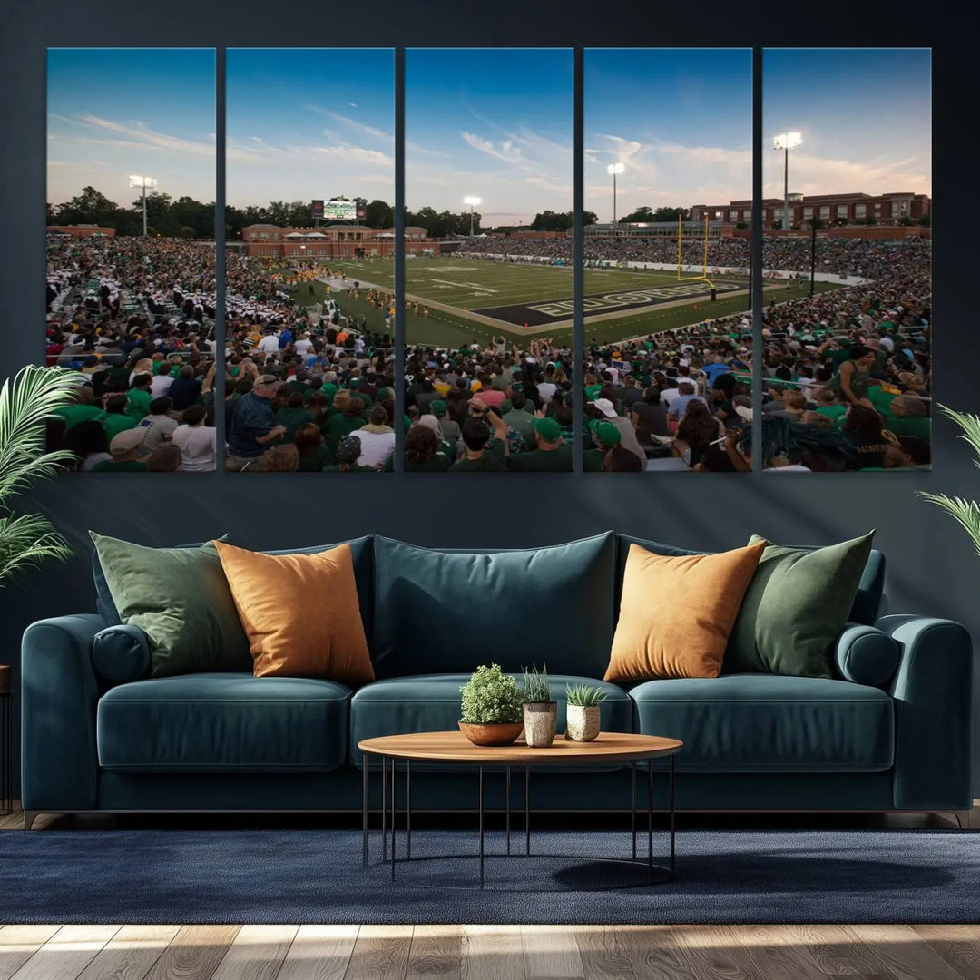 University of Charlotte 49ers Football Team Print - Charlotte Jerry Richardson Stadium Wall Art Canvas Print