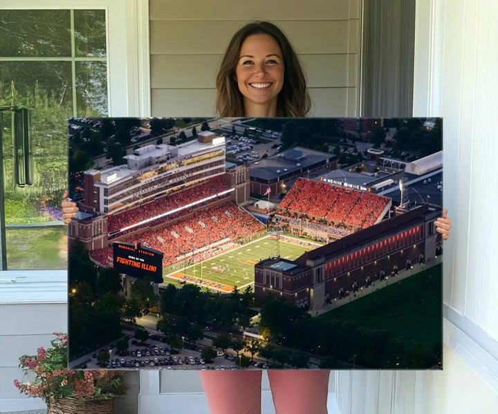 University of Illinois Fighting Illini Football Team Print - Champaign Illinois Memorial Stadium Wall Art Canvas Print