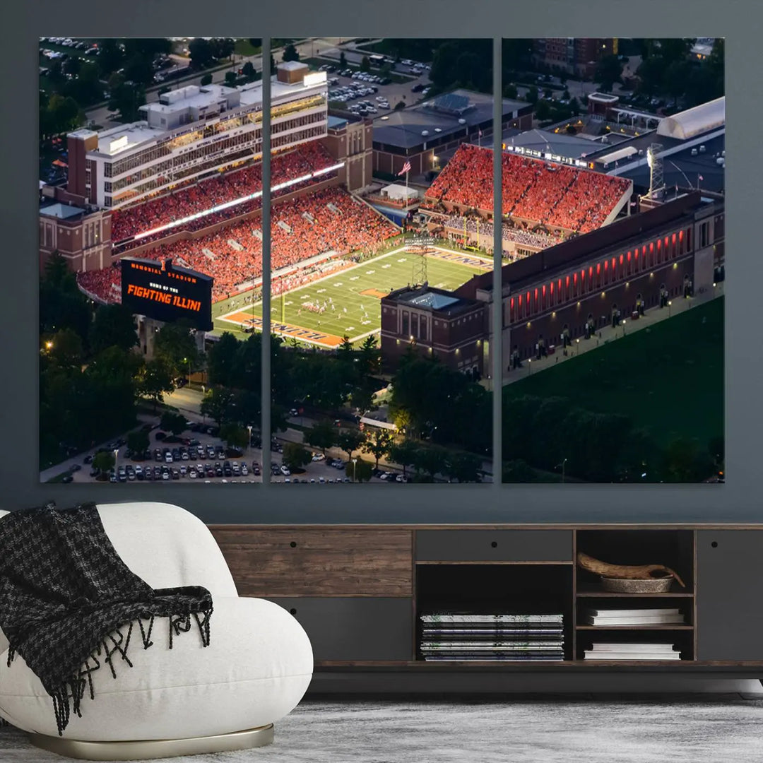 University of Illinois Fighting Illini Football Team Print - Champaign Illinois Memorial Stadium Wall Art Canvas Print