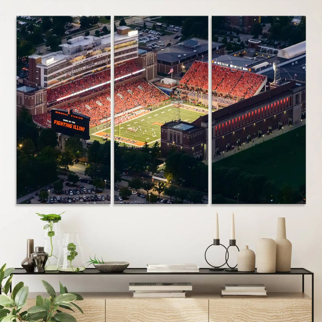 University of Illinois Fighting Illini Football Team Print - Champaign Illinois Memorial Stadium Wall Art Canvas Print