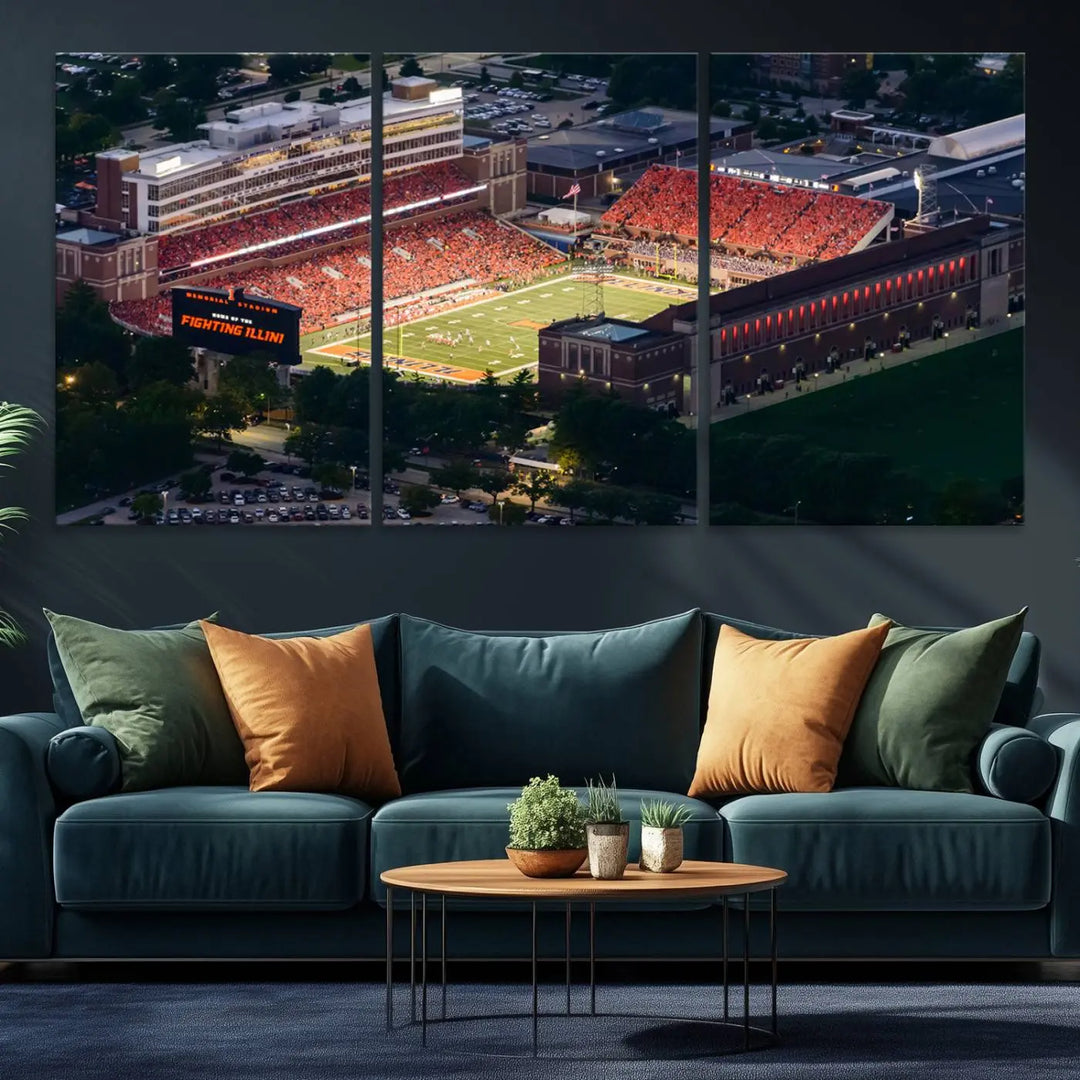 University of Illinois Fighting Illini Football Team Print - Champaign Illinois Memorial Stadium Wall Art Canvas Print