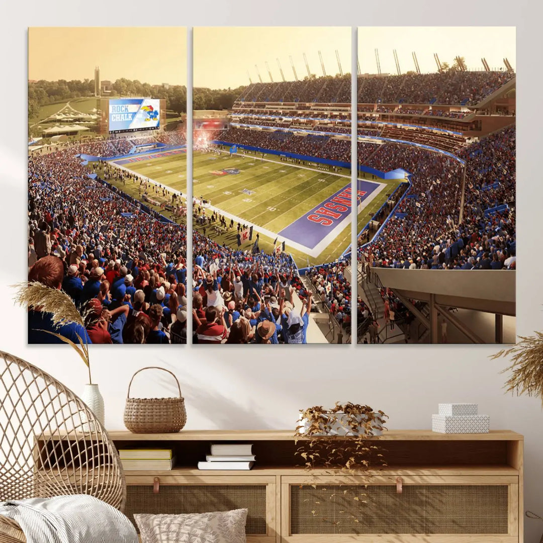 University of Kansas Jayhawks Football Team Print - Lawrence Kansas Memorial Stadium Wall Art Canvas Print