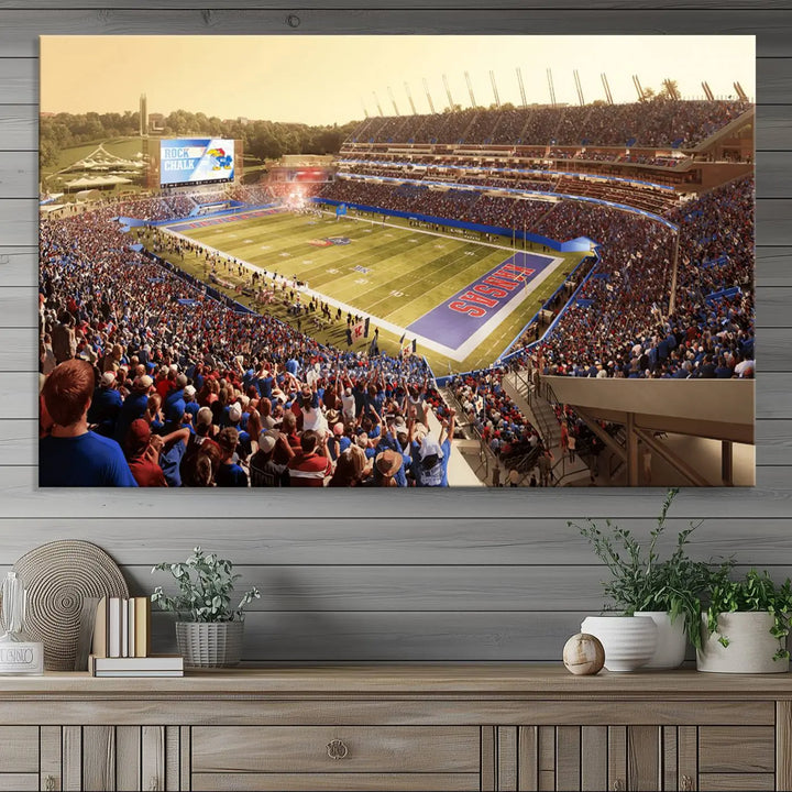 University of Kansas Jayhawks Football Team Print - Lawrence Kansas Memorial Stadium Wall Art Canvas Print