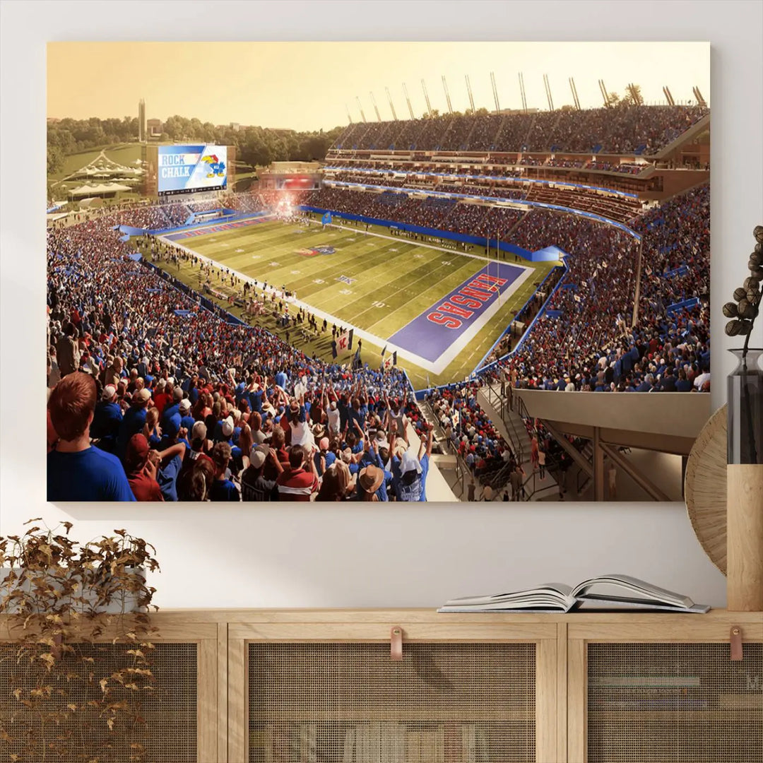 University of Kansas Jayhawks Football Team Print - Lawrence Kansas Memorial Stadium Wall Art Canvas Print