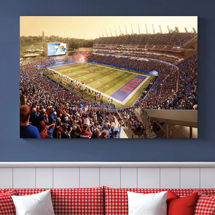 University of Kansas Jayhawks Football Team Print - Lawrence Kansas Memorial Stadium Wall Art Canvas Print